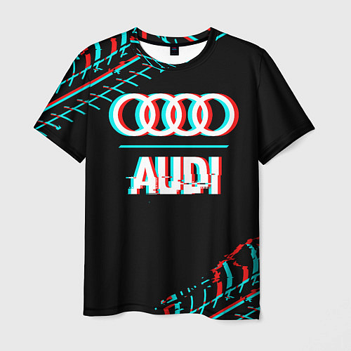 Мужская футболка Значок Audi в стиле glitch на темном фоне / 3D-принт – фото 1