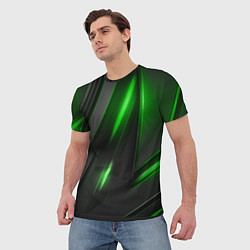 Футболка мужская Черные пластины с зеленым свечением, цвет: 3D-принт — фото 2