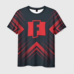 Футболка мужская Красный символ Fortnite на темном фоне со стрелкам, цвет: 3D-принт