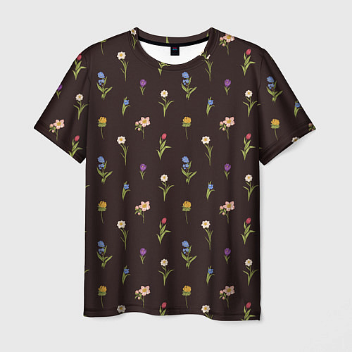 Мужская футболка Узор из весенних цветов / 3D-принт – фото 1