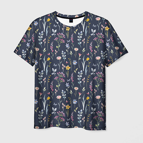 Мужская футболка Акварельная цветочная полянка / 3D-принт – фото 1
