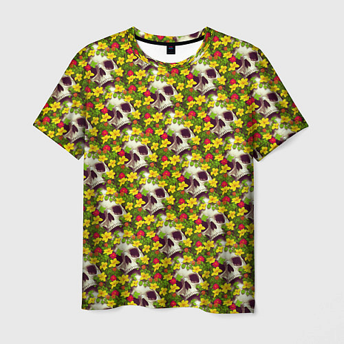 Мужская футболка Черепа в луговых цветах / 3D-принт – фото 1
