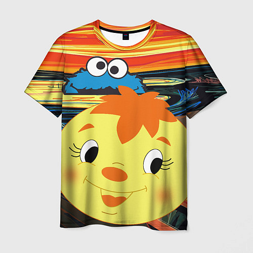 Мужская футболка Коржик куки монстр и колобок пародия на крик Мунка / 3D-принт – фото 1