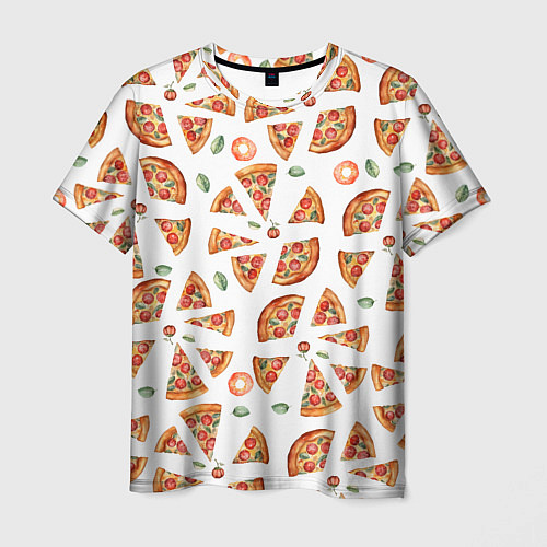 Мужская футболка Кусочки пиццы - паттерн на белом / 3D-принт – фото 1