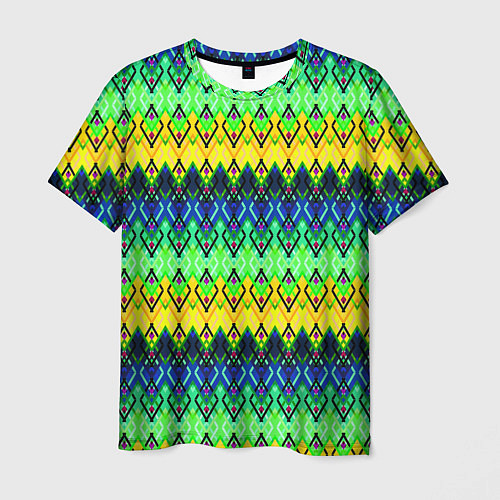Мужская футболка Разноцветный желто-синий геометрический орнамент / 3D-принт – фото 1
