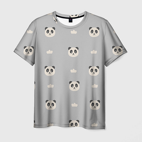 Мужская футболка Пандочки и облачка - паттерн серый / 3D-принт – фото 1