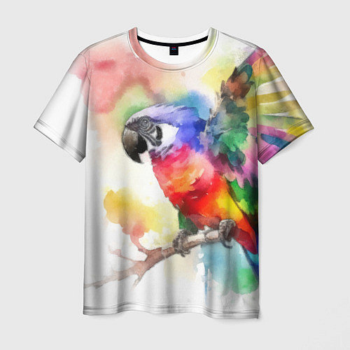 Мужская футболка Разноцветный акварельный попугай / 3D-принт – фото 1