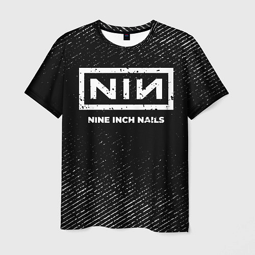 Мужская футболка Nine Inch Nails с потертостями на темном фоне / 3D-принт – фото 1