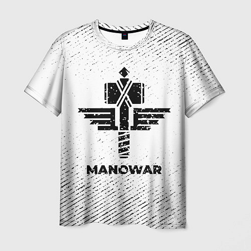 Мужская футболка Manowar с потертостями на светлом фоне / 3D-принт – фото 1
