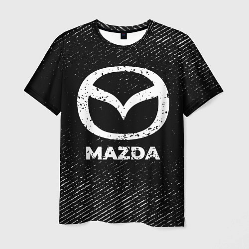 Мужская футболка Mazda с потертостями на темном фоне / 3D-принт – фото 1