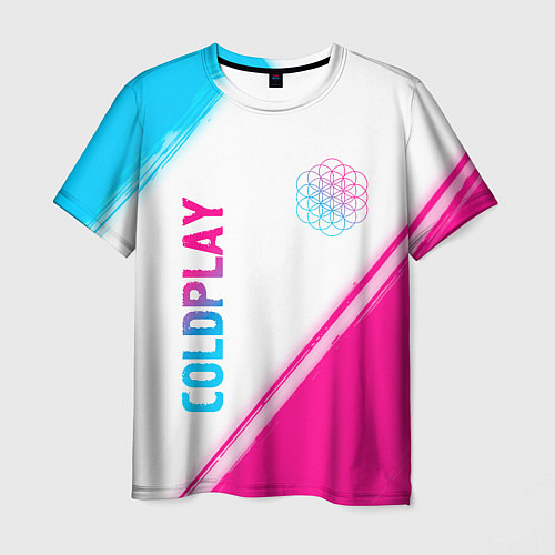 Мужская футболка Coldplay neon gradient style: надпись, символ / 3D-принт – фото 1