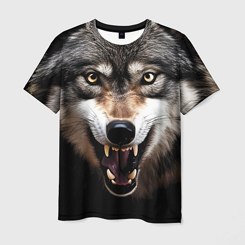 Мужская футболка Агрессивный рычащий волк / 3D-принт – фото 1
