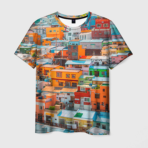Мужская футболка Красочный Камчхон-дон в городе Пусан / 3D-принт – фото 1