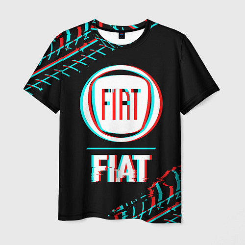 Мужская футболка Значок Fiat в стиле glitch на темном фоне / 3D-принт – фото 1