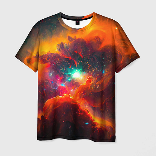 Мужская футболка Небула в космосе в оранжевых тонах - нейронная сет / 3D-принт – фото 1