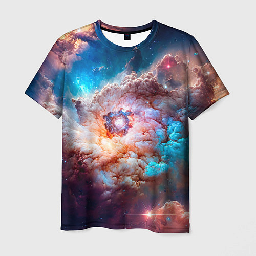 Мужская футболка Небула в космосе в голубо-розовых тонах - нейронна / 3D-принт – фото 1