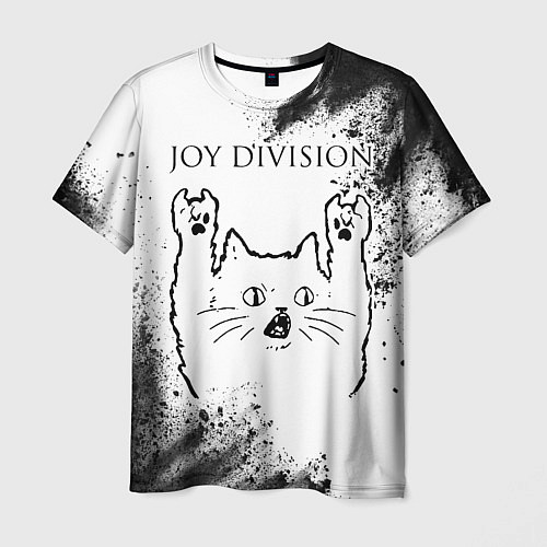 Мужская футболка Joy Division рок кот на светлом фоне / 3D-принт – фото 1