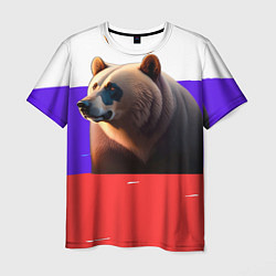 Футболка мужская Медведь на флаге России, цвет: 3D-принт