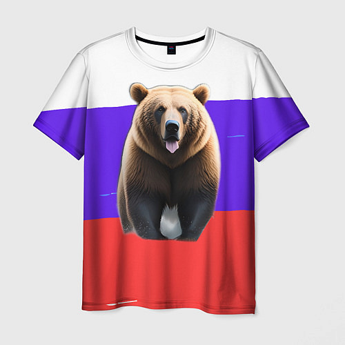 Мужская футболка Медведь на флаге / 3D-принт – фото 1