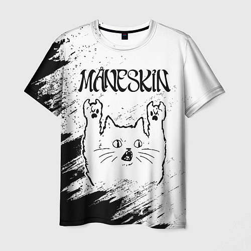 Мужская футболка Maneskin рок кот на светлом фоне / 3D-принт – фото 1