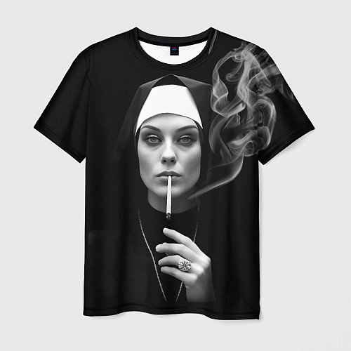 Мужская футболка Монашка дымит сигаретой / 3D-принт – фото 1