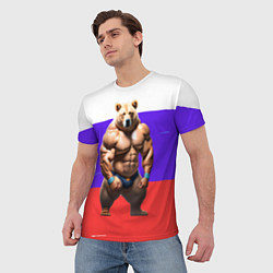 Футболка мужская Накаченный медведь на Российском флаге, цвет: 3D-принт — фото 2