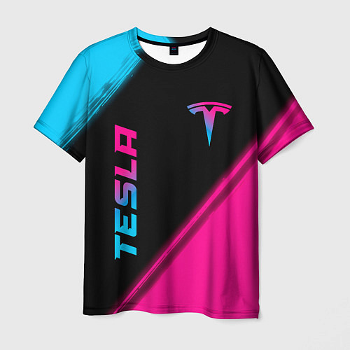 Мужская футболка Tesla - neon gradient: надпись, символ / 3D-принт – фото 1