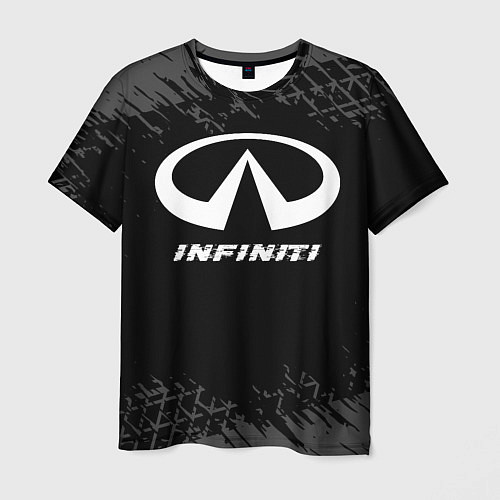 Мужская футболка Infiniti speed на темном фоне со следами шин / 3D-принт – фото 1