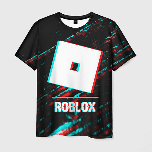 Мужская футболка Roblox в стиле glitch и баги графики на темном фон / 3D-принт – фото 1