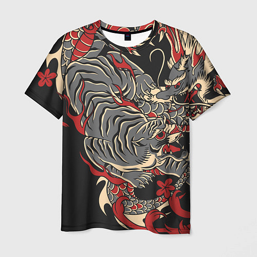 Мужская футболка Борьба тигра с драконом / 3D-принт – фото 1