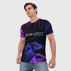 Футболка мужская Bon Jovi neon monstera, цвет: 3D-принт — фото 2