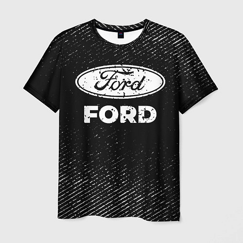 Мужская футболка Ford с потертостями на темном фоне / 3D-принт – фото 1