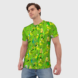 Футболка мужская Зеленые волнистые попугайчики, цвет: 3D-принт — фото 2