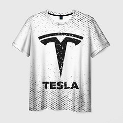 Футболка мужская Tesla с потертостями на светлом фоне, цвет: 3D-принт