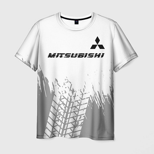 Мужская футболка Mitsubishi speed на светлом фоне со следами шин: с / 3D-принт – фото 1