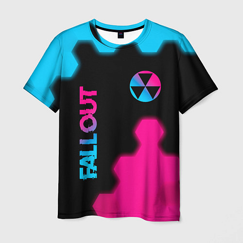 Мужская футболка Fallout - neon gradient: надпись, символ / 3D-принт – фото 1