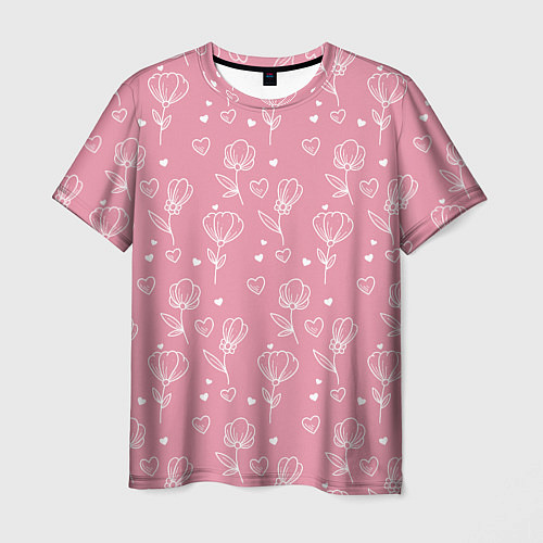 Мужская футболка Цветы и сердца паттерн / 3D-принт – фото 1