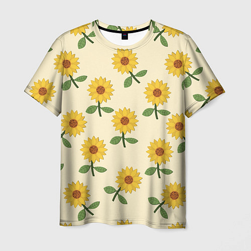 Мужская футболка Подсолнух с листьями / 3D-принт – фото 1