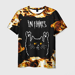 Футболка мужская In Flames рок кот и огонь, цвет: 3D-принт