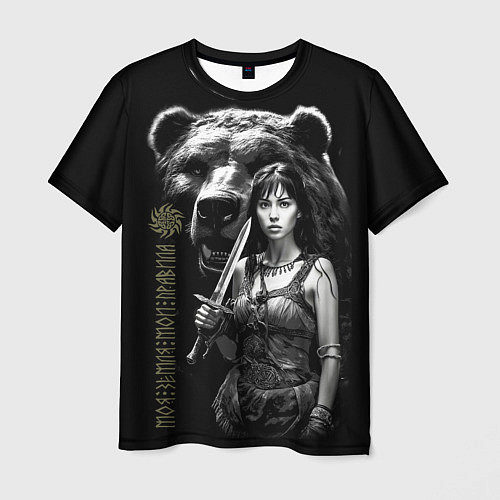 Мужская футболка Медведь и девушка воин / 3D-принт – фото 1