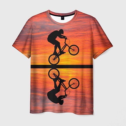 Мужская футболка Велосипедист в отражении / 3D-принт – фото 1