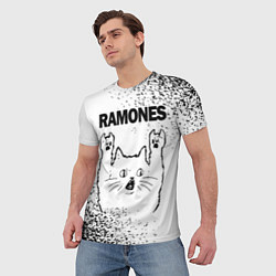 Футболка мужская Ramones рок кот на светлом фоне, цвет: 3D-принт — фото 2