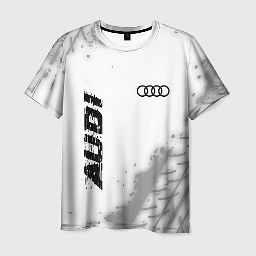 Мужская футболка Audi speed на светлом фоне со следами шин: надпись / 3D-принт – фото 1