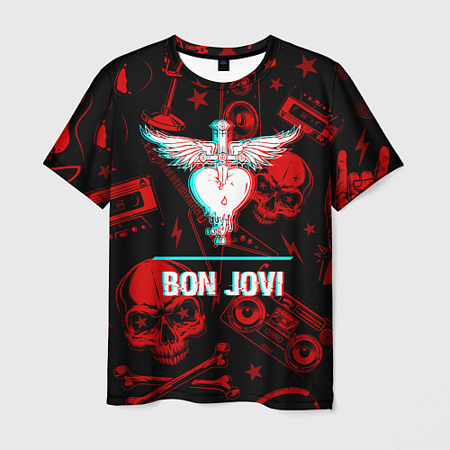 Мужская футболка Bon Jovi rock glitch / 3D-принт – фото 1