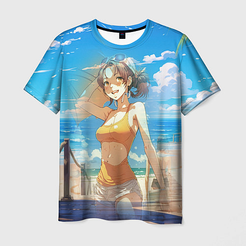 Мужская футболка Девушка на пляже аниме / 3D-принт – фото 1