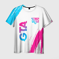 Мужская футболка GTA neon gradient style: надпись, символ