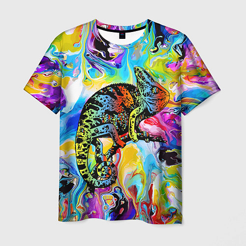Мужская футболка Маскировка хамелеона на фоне ярких красок / 3D-принт – фото 1