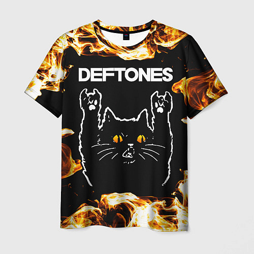 Мужская футболка Deftones рок кот и огонь / 3D-принт – фото 1