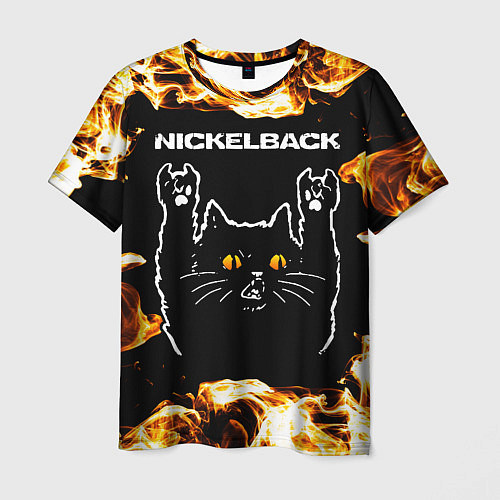 Мужская футболка Nickelback рок кот и огонь / 3D-принт – фото 1