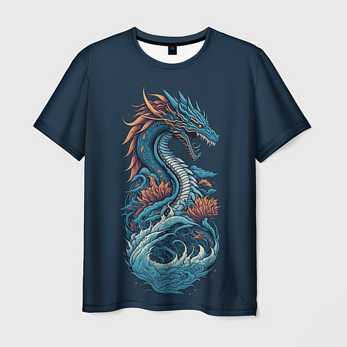 Мужская футболка Синий дракон от нейросети / 3D-принт – фото 1